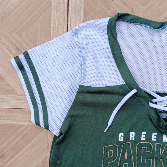Green Bay Packers NFL team logo blitz and glam tie up short sleeve jersey size L - Picture 3 of 4